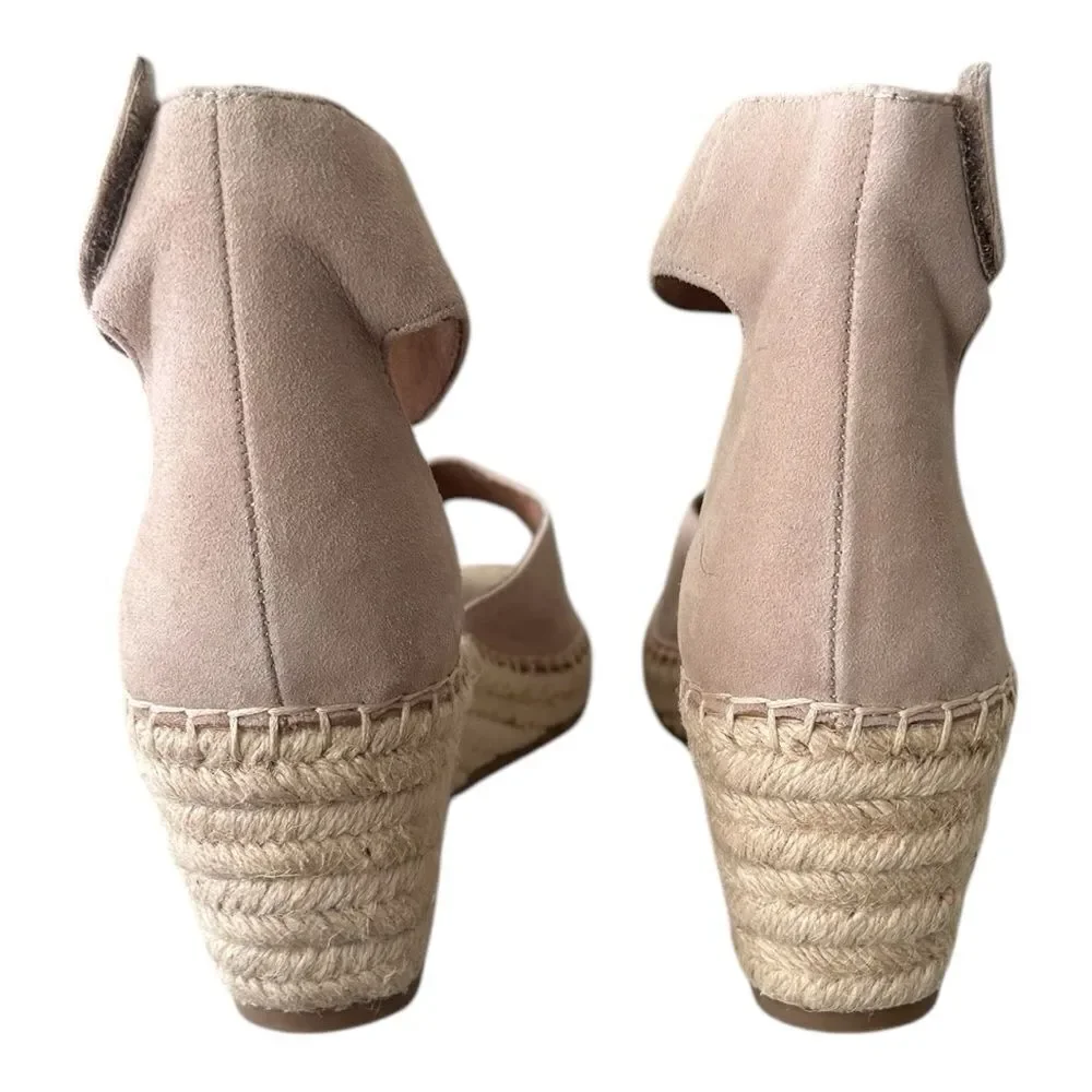 Rockport Cobb Hill Marah Taupe Suede Espadrille Wedge Sandals Size 9